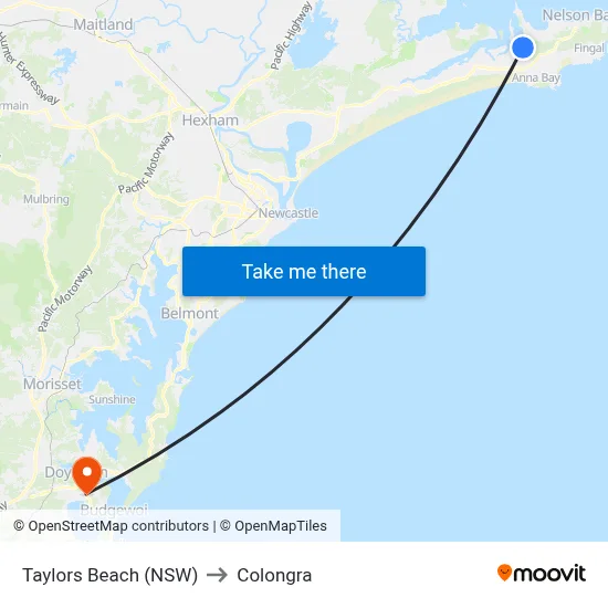Taylors Beach (NSW) to Colongra map
