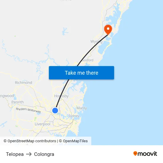 Telopea to Colongra map