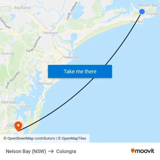 Nelson Bay (NSW) to Colongra map