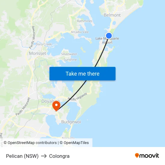 Pelican (NSW) to Colongra map