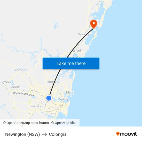 Newington (NSW) to Colongra map