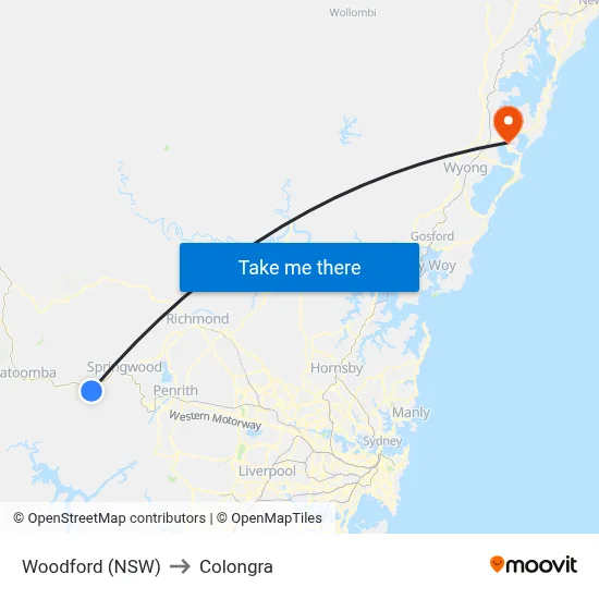 Woodford (NSW) to Colongra map