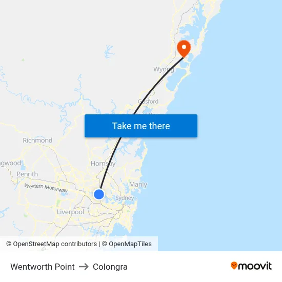 Wentworth Point to Colongra map