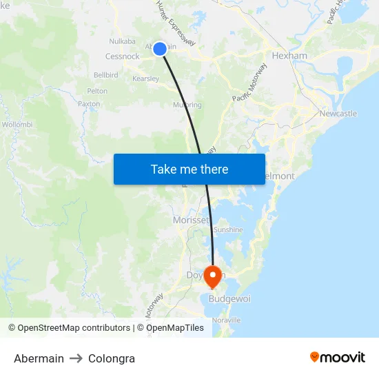 Abermain to Colongra map