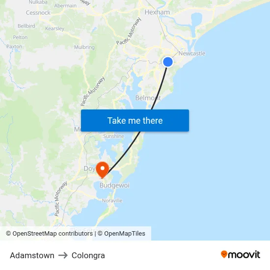 Adamstown to Colongra map