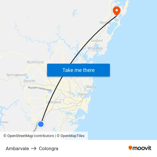 Ambarvale to Colongra map
