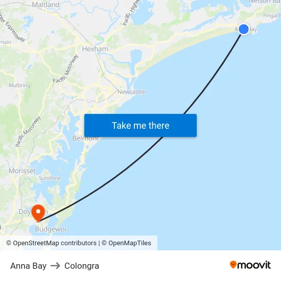 Anna Bay to Colongra map