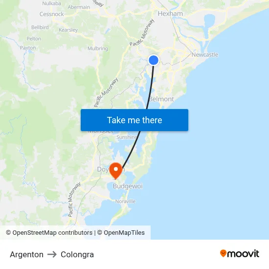 Argenton to Colongra map