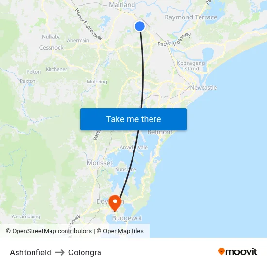 Ashtonfield to Colongra map