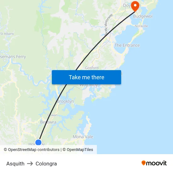 Asquith to Colongra map