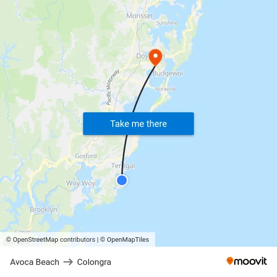 Avoca Beach to Colongra map