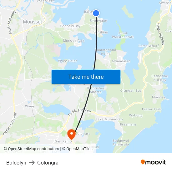 Balcolyn to Colongra map