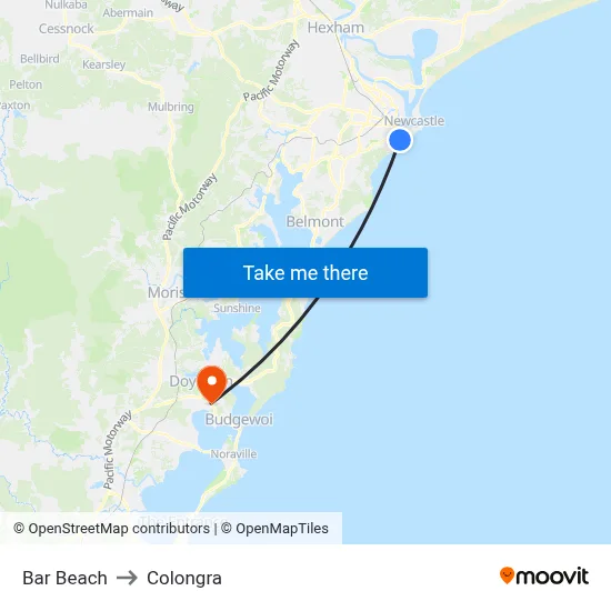 Bar Beach to Colongra map