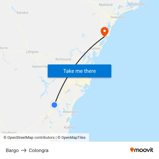 Bargo to Colongra map