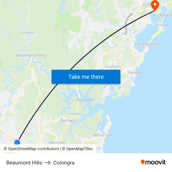 Beaumont Hills to Colongra map