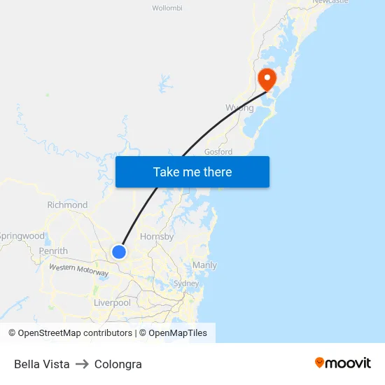 Bella Vista to Colongra map