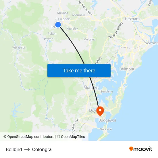 Bellbird to Colongra map