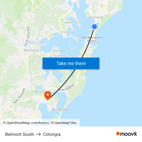 Belmont South to Colongra map