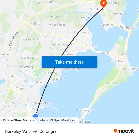 Berkeley Vale to Colongra map