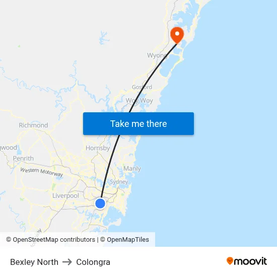 Bexley North to Colongra map