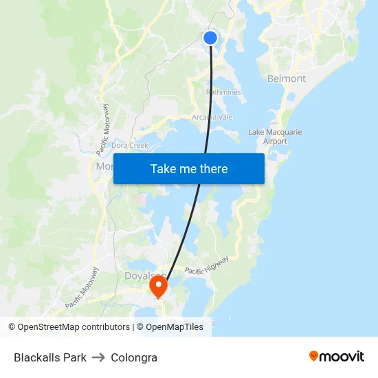 Blackalls Park to Colongra map