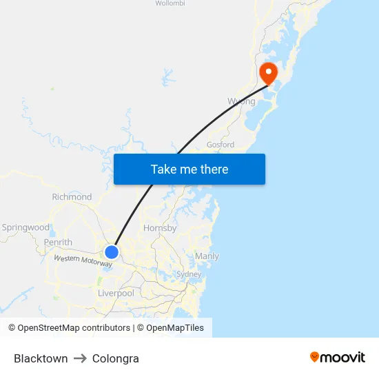 Blacktown to Colongra map