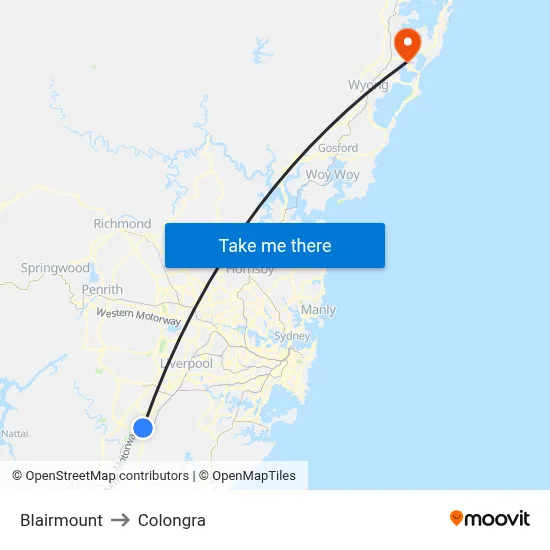 Blairmount to Colongra map