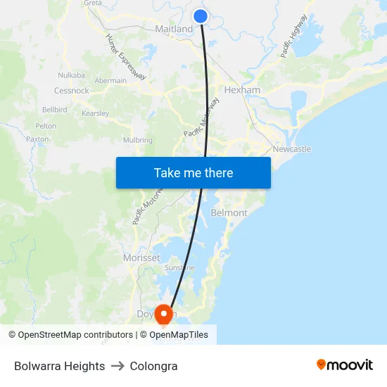 Bolwarra Heights to Colongra map