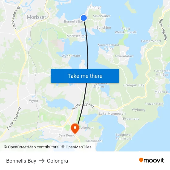 Bonnells Bay to Colongra map