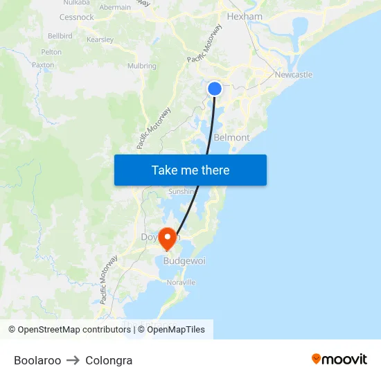 Boolaroo to Colongra map