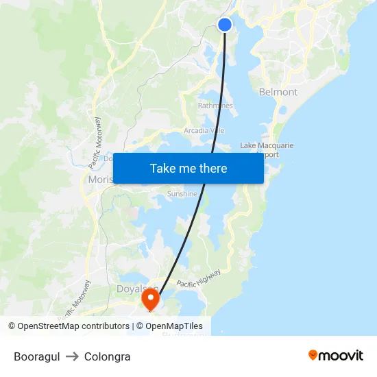 Booragul to Colongra map