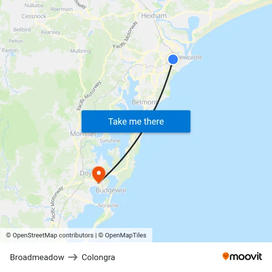 Broadmeadow to Colongra map