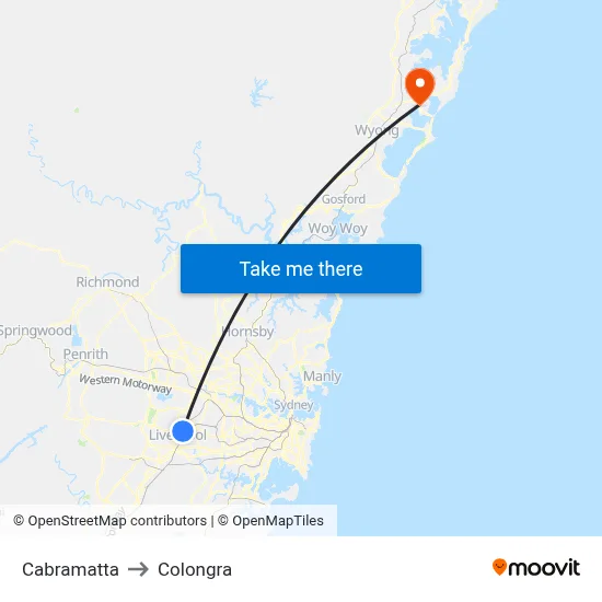Cabramatta to Colongra map