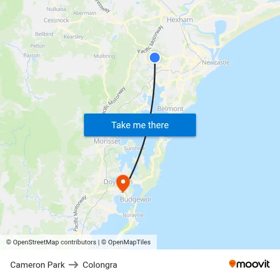 Cameron Park to Colongra map
