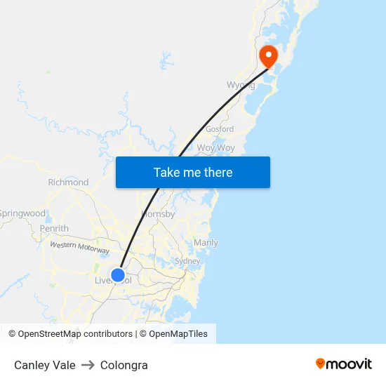 Canley Vale to Colongra map