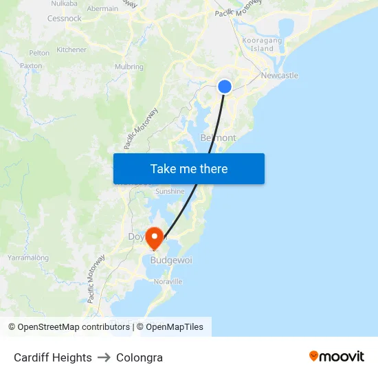 Cardiff Heights to Colongra map