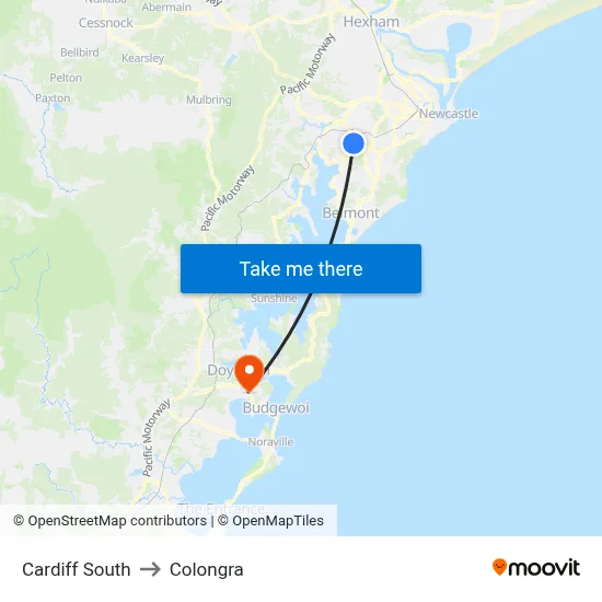 Cardiff South to Colongra map