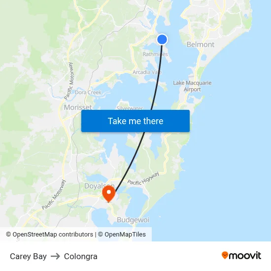 Carey Bay to Colongra map