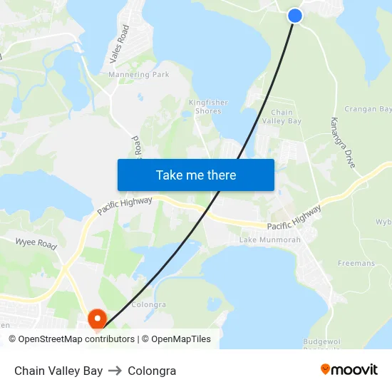 Chain Valley Bay to Colongra map