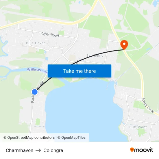Charmhaven to Colongra map