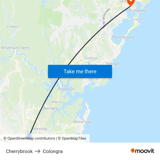 Cherrybrook to Colongra map