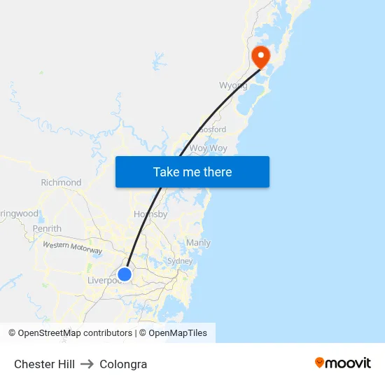 Chester Hill to Colongra map