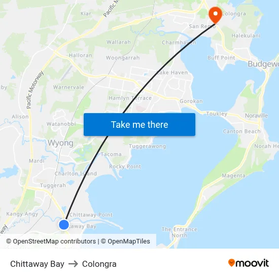 Chittaway Bay to Colongra map