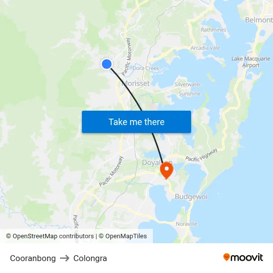 Cooranbong to Colongra map