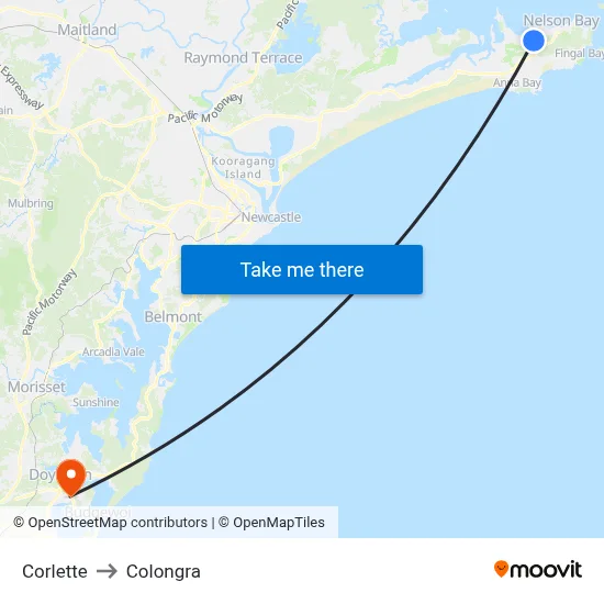 Corlette to Colongra map