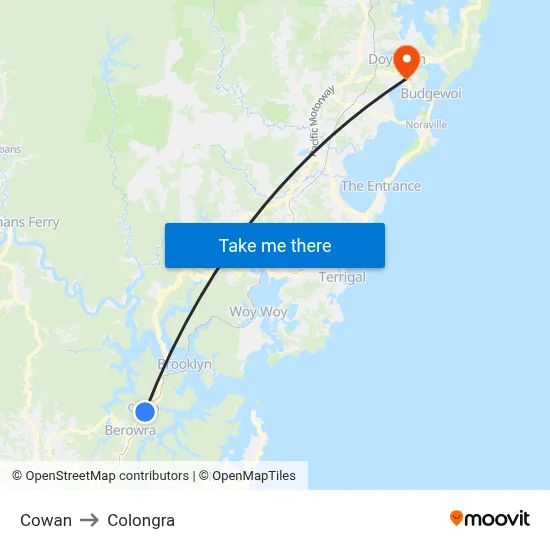 Cowan to Colongra map