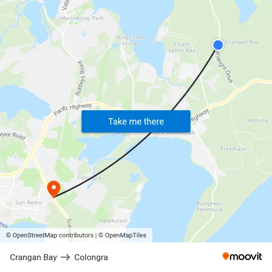 Crangan Bay to Colongra map