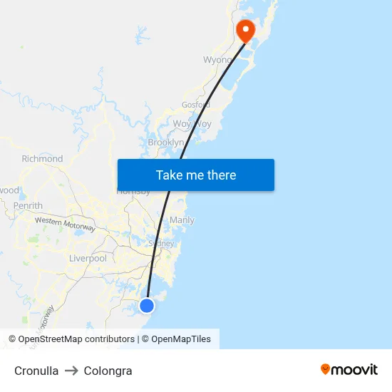 Cronulla to Colongra map