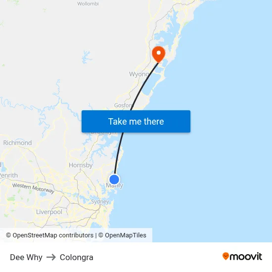 Dee Why to Colongra map