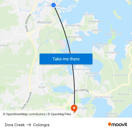 Dora Creek to Colongra map